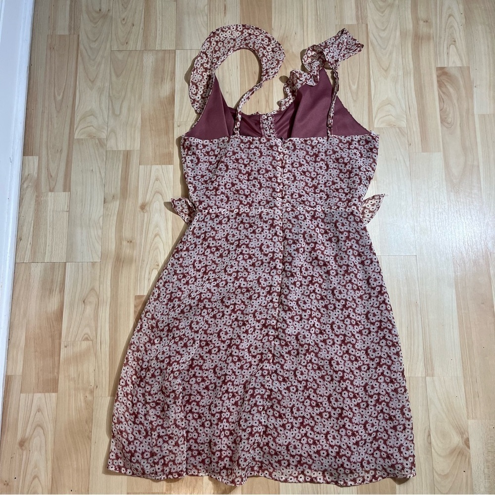 Lulus Womens Summer Mina Mauve Pink Floral Print Ruffled Skater Dress Size Small - Picture 6 of 6